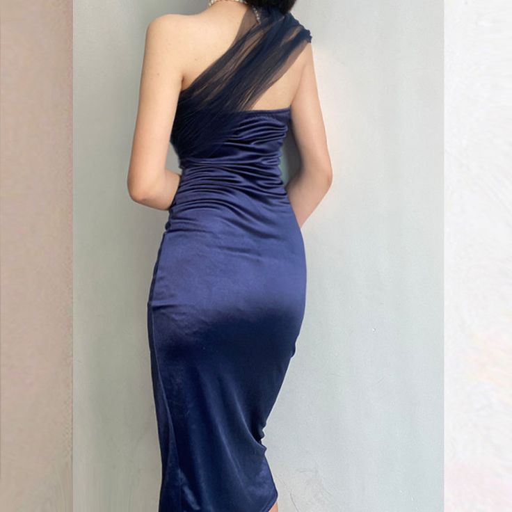 Strapless Sheath Satin Prom Dress With Slit Royal Blue Long Evening Dress 2430