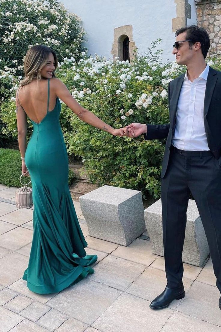 Mermaid Green Satin Long Prom Dresses Backless Party Dresses 2228