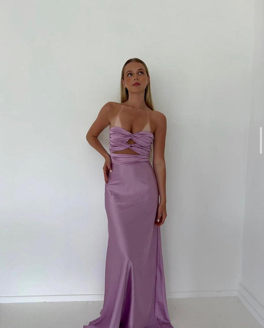 Strapless Purple Sheath Long Prom Dresses Evening Party Dress J2706