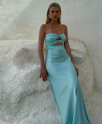 Strapless Tiffany Blue Sheath Long Prom Dresses J2717