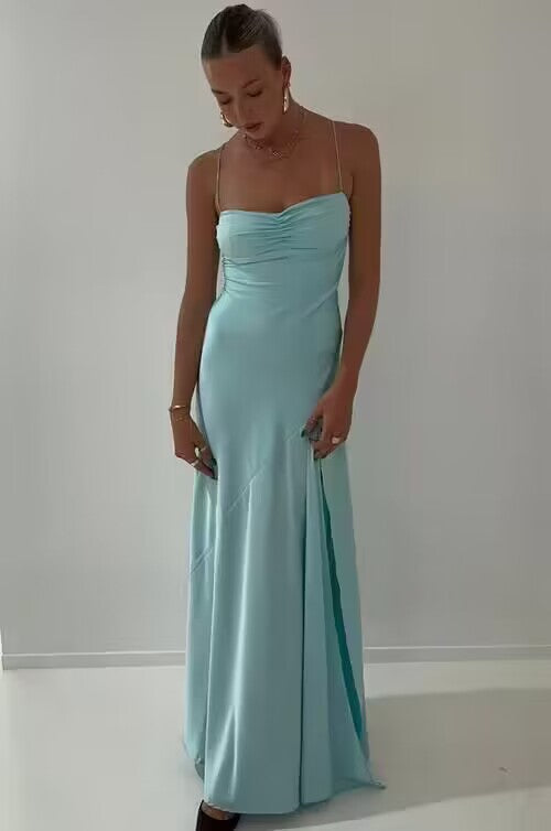 Tiffany Blue A Line Long Prom Dress With Slit  J2930