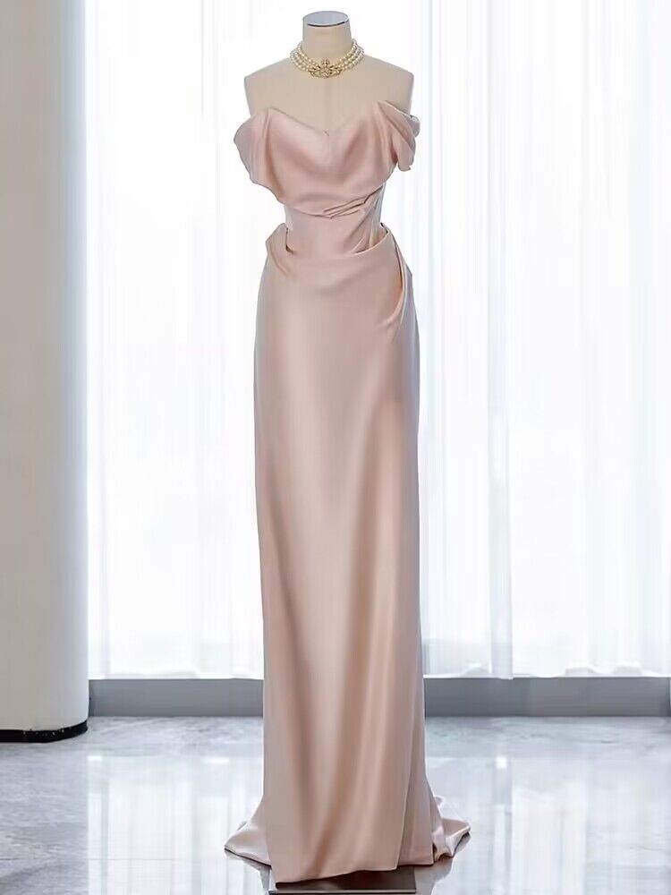 Strapless Pink Satin Sheath Long Prom Dress J2958