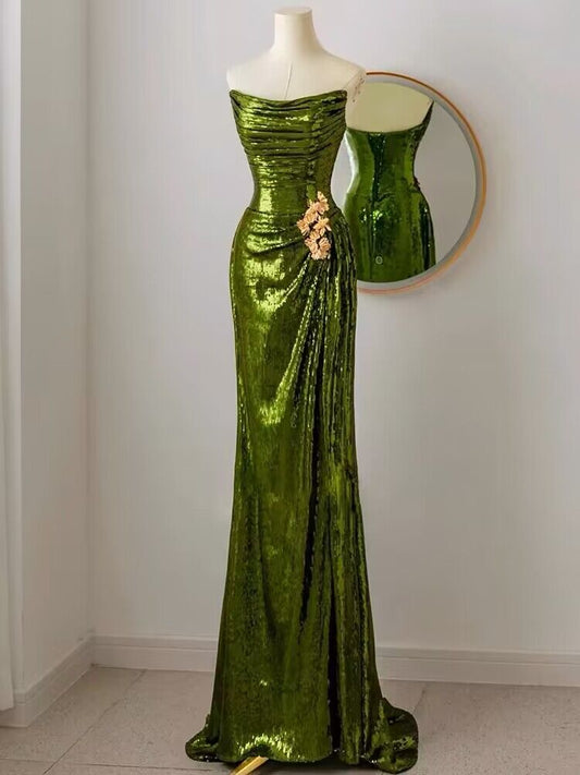 Strapless Green A Line Long Prom Dress J2948