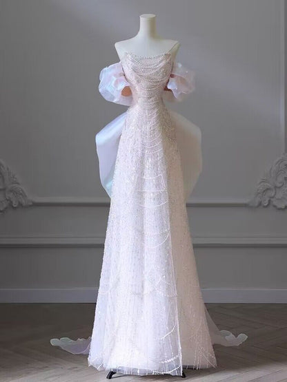 Robe de bal trapèze rose à épaules dénudées et sequins, robe de soirée Sweet 16, J2955