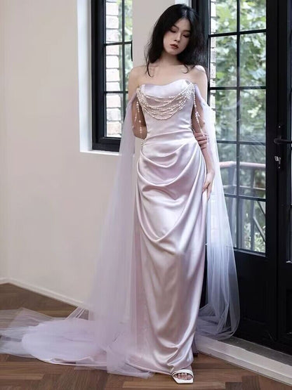Robe de bal longue en satin lilas coupe trapèze, tenue de fête d'anniversaire pour 16 ans, J2965