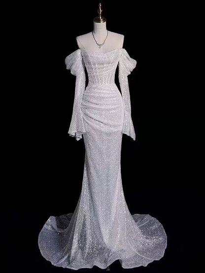 Robe de bal sirène à sequins et épaules dénudées J2964