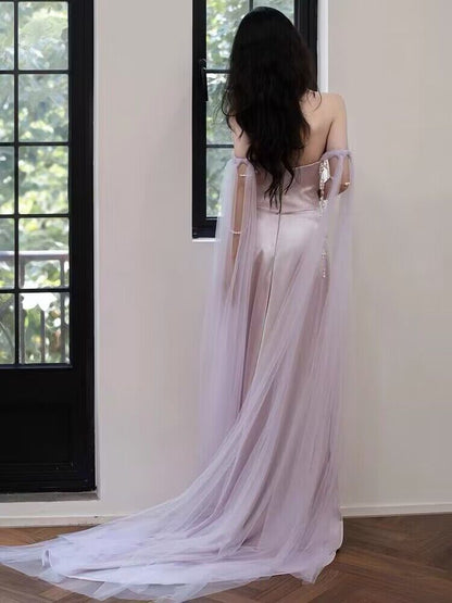 Robe de bal longue en satin lilas coupe trapèze, tenue de fête d'anniversaire pour 16 ans, J2965