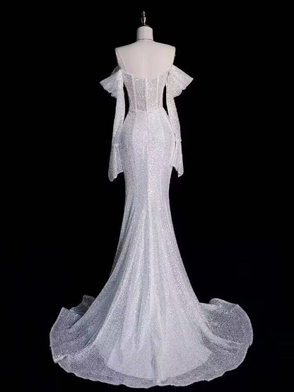 Robe de bal sirène à sequins et épaules dénudées J2964