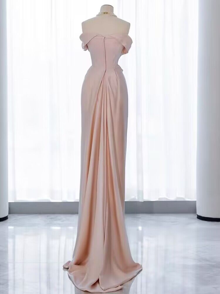 Strapless Pink Satin Sheath Long Prom Dress J2958