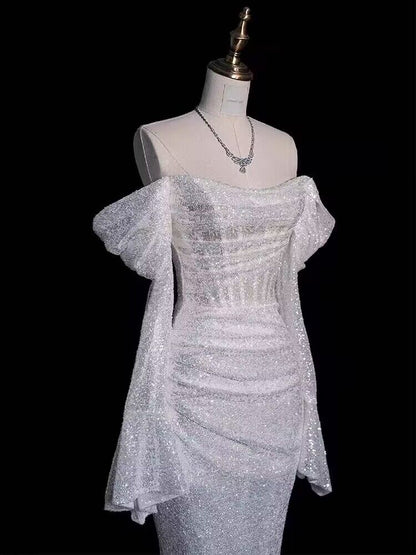 Robe de bal sirène à sequins et épaules dénudées J2964