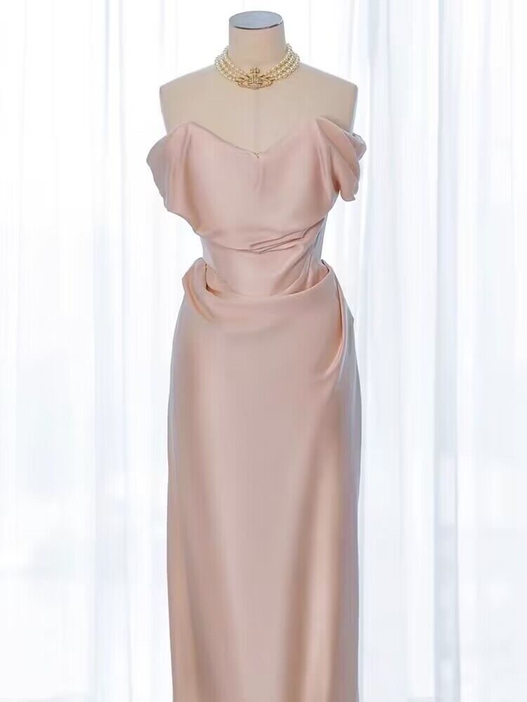 Strapless Pink Satin Sheath Long Prom Dress J2958