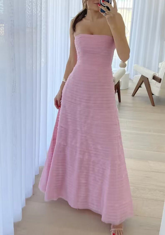 Pink Strapless A Line Long Prom Dress J2938