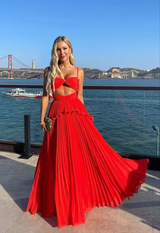 A Line Red Long Chiffon Prom Dress Party Gown J2941