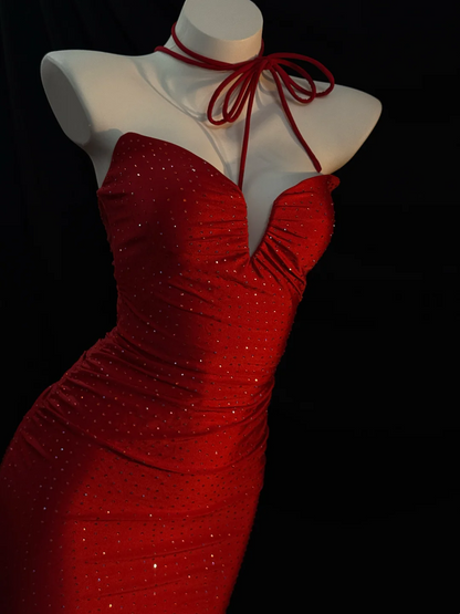 Red Mermaid Formal Prom Dress Open Back Sexy Evening Gowns  J10106