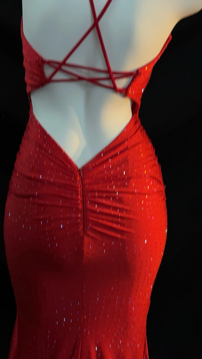 Red Mermaid Formal Prom Dress Open Back Sexy Evening Gowns  J10106