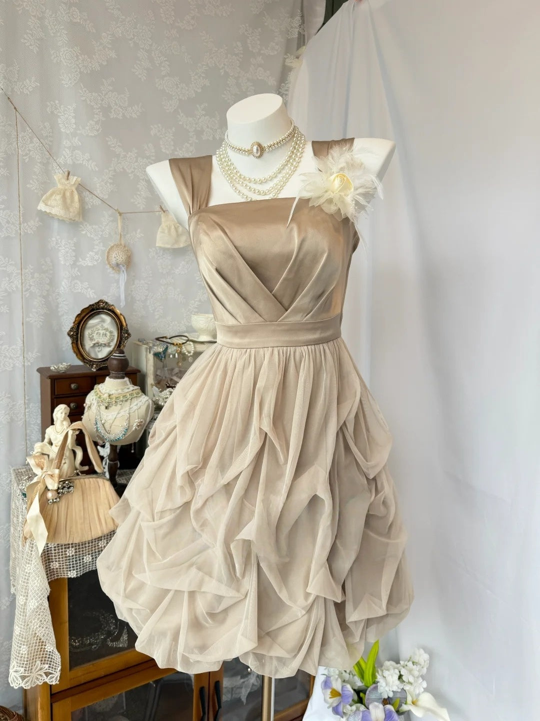 Robe de bal bustier violette en satin avec appliques, robe de soirée formelle J9413