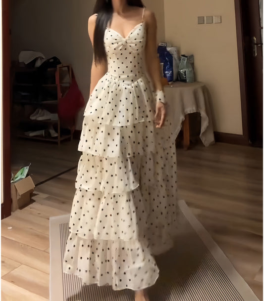 Retro Polka Dots A Line Layered Prom Dress Chiffon Formal Dress J9902