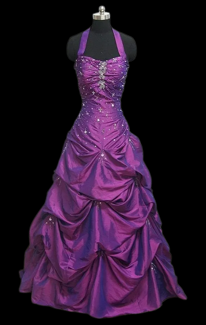 Retro Purple A Line Prom Dress Beaded Taffeta Birthday Dress  J10064