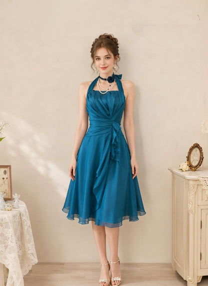 Retro Teal A Line Homecoming Dress Ruffled Short Party Dress  J11163