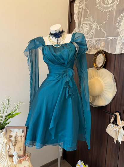 Retro Teal A Line Homecoming Dress Ruffled Short Party Dress  J11163