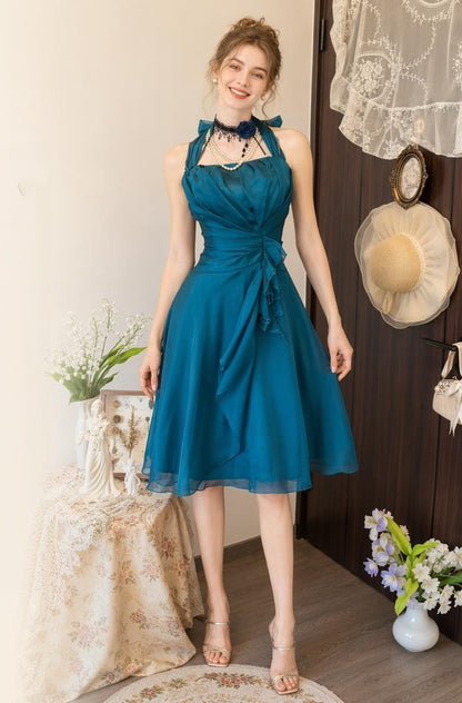 Retro Teal A Line Homecoming Dress Ruffled Short Party Dress  J11163