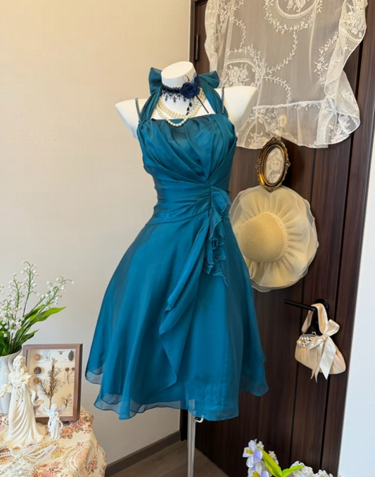 Retro Teal A Line Homecoming Dress Ruffled Short Party Dress  J11163