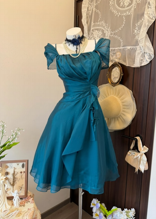 Retro Teal A Line Homecoming Dress Ruffled Short Party Dress  J11163
