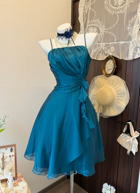 Retro Teal A Line Homecoming Dress Ruffled Short Party Dress  J11163