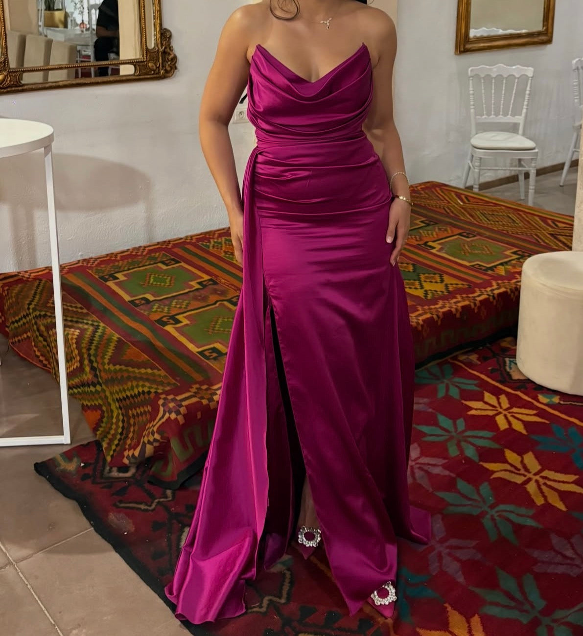 Rose Pink Satin Mermaid Prom Dress With Slit  J12074
