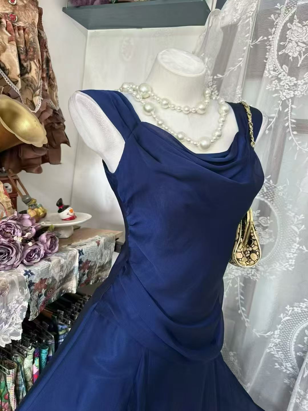 Trägerloses silbernes Vintage-Abendkleid, A-Linie, Geburtstagskleid J9370