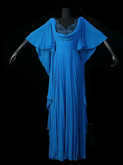 Royal Blue A Line Pleated Prom Dress Modest Formal Evening Gown  J10134