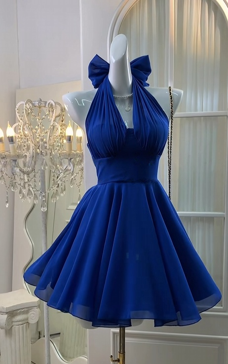 Royal Blue A Line Short Homecoming Dress Chiffon Party Dress J10941
