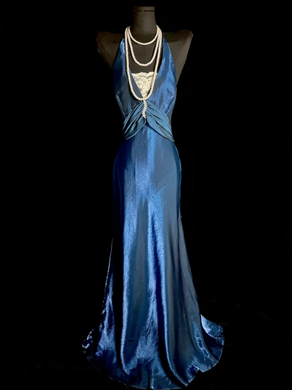 Royal Blue Satin Prom Dress Sheath Formal Evening Dress  J9773