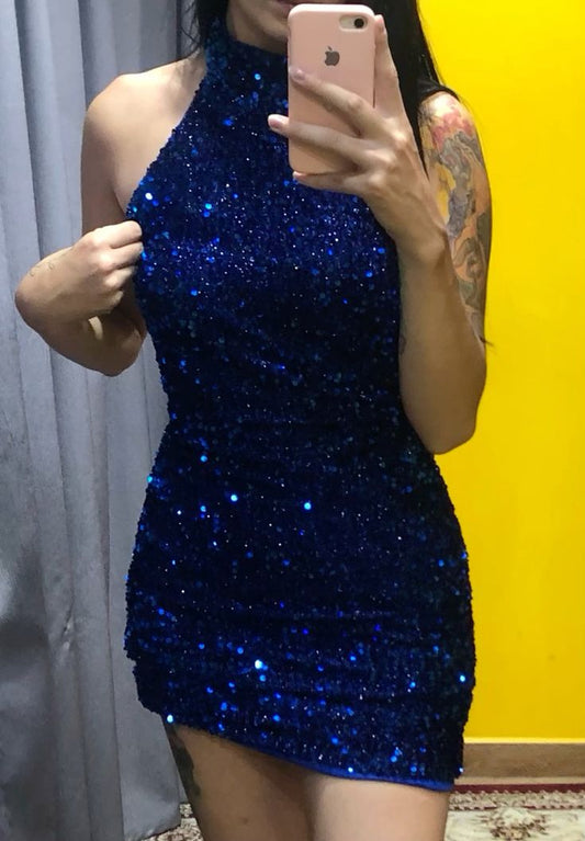 Royal Blue Sequin Sheath Homecoming Dress Short Party Dress  J11059