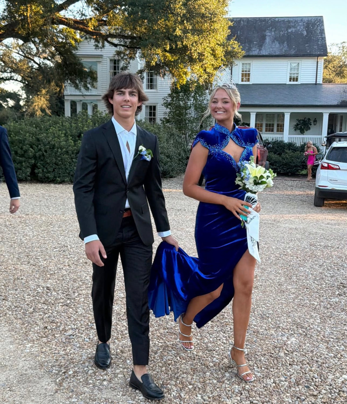 Royal Blue Velvet Evening Gown Beaded Prom Dress  J12225