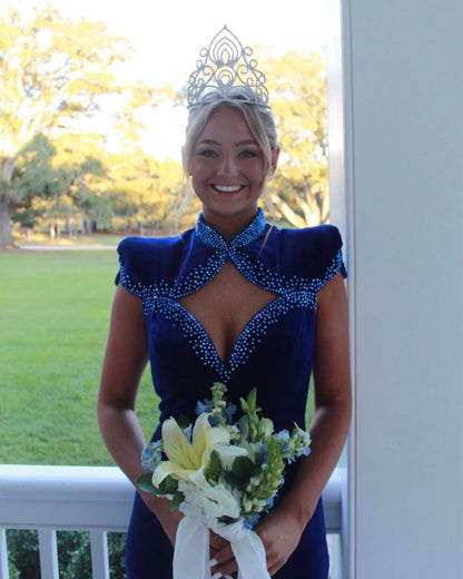 Royal Blue Velvet Evening Gown Beaded Prom Dress  J12225