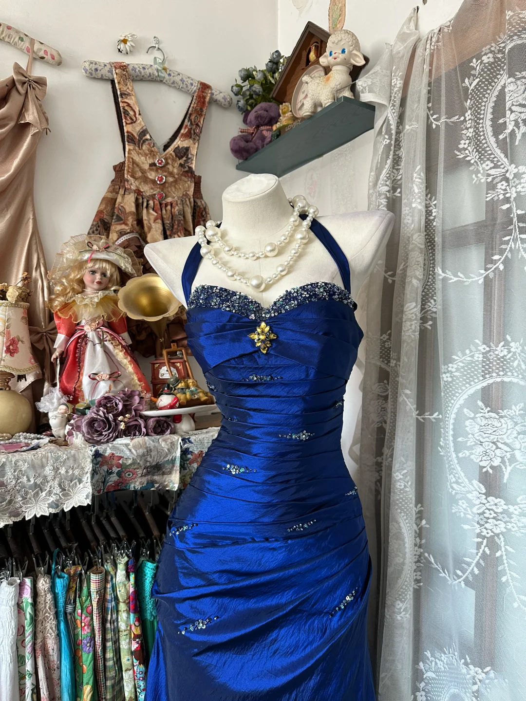 vintage blue prom dress Vintage Ball Gown Strapless Navy Blue Satin Long Prom Dresses Party Dr Frisco Dresses