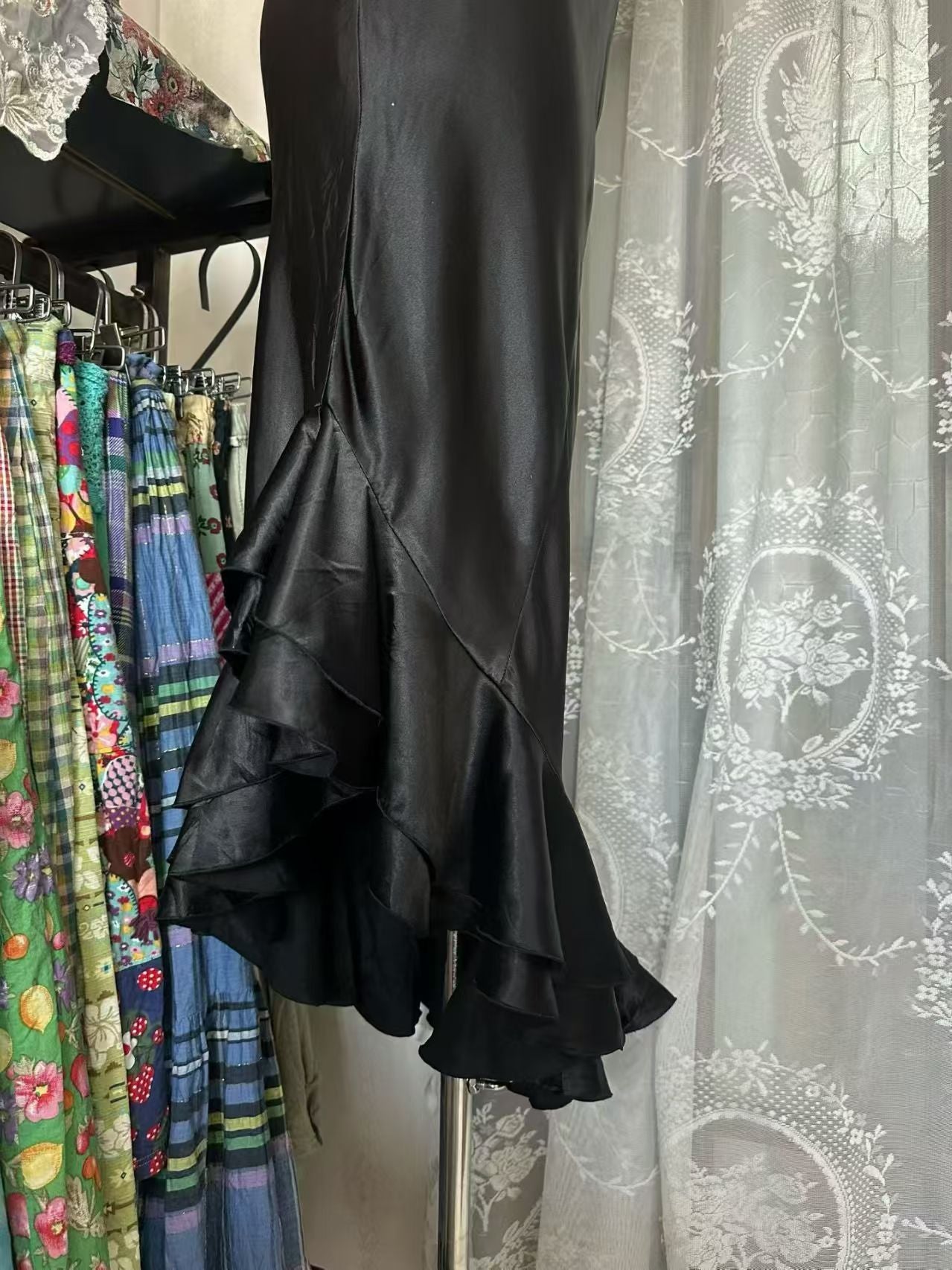 Ruffled Satin Mermaid Evening Dress Black Birthday Dress  J10546