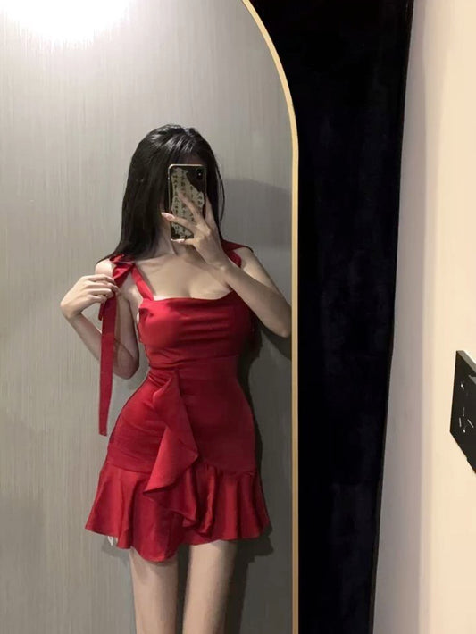 Ruffled Sheath Red Homecoming Dress Short Party Dress  J11288