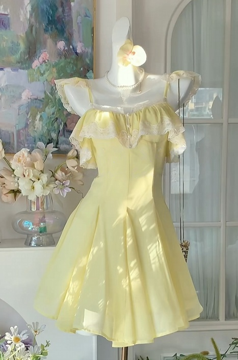 Ruffled Straps A Line Yellow Chiffon Homecoming Dress  J10963