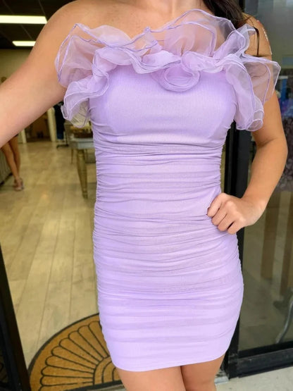 Ruffled Straps Lilac Homecoming Dress Mini Cocktail Dress J11633