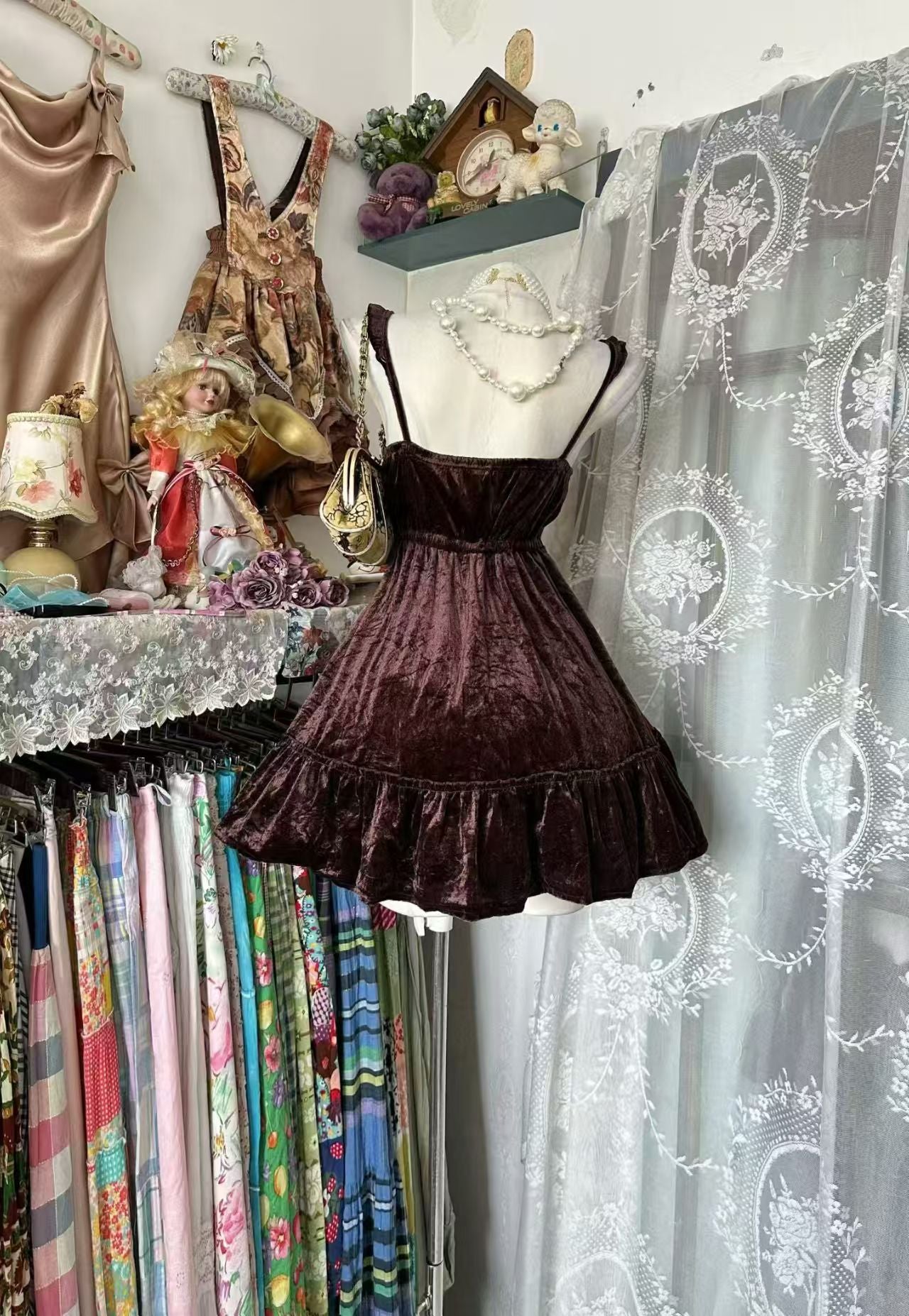 Ruffled Straps Velvet Homecoming Dress Short Birthday Dress  J11012