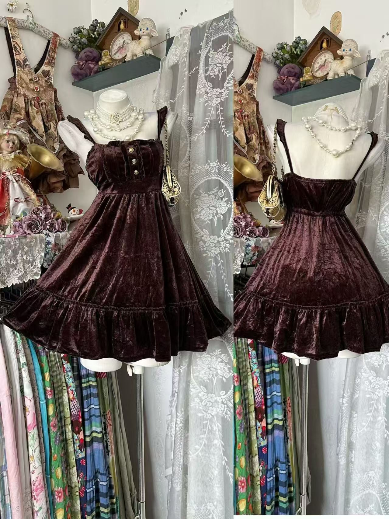 Ruffled Straps Velvet Homecoming Dress Short Birthday Dress  J11012