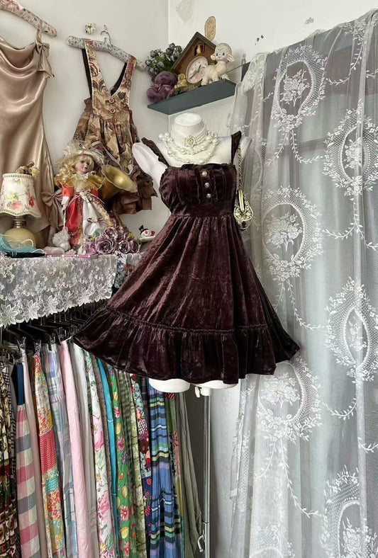 Ruffled Straps Velvet Homecoming Dress Short Birthday Dress  J11012