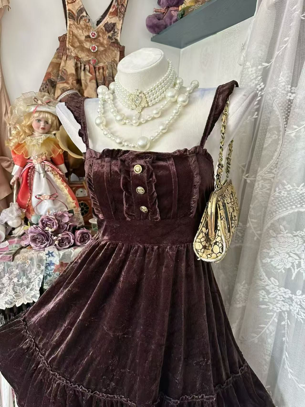 Ruffled Straps Velvet Homecoming Dress Short Birthday Dress  J11012
