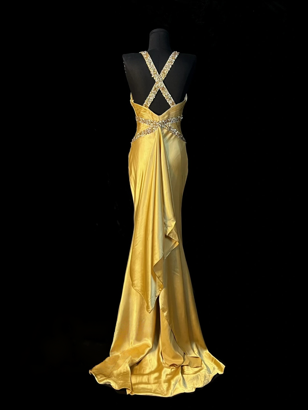 Sequin V Neck Retro Prom Dress Formal Satin Evening Dress  J10135