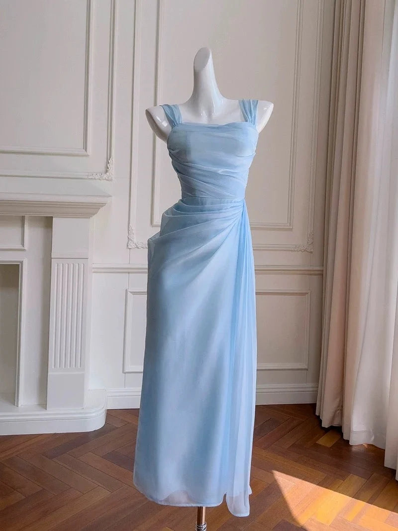 Sky Blue Chiffon Long Evening Party Gowns Formal Prom Dress  J12218