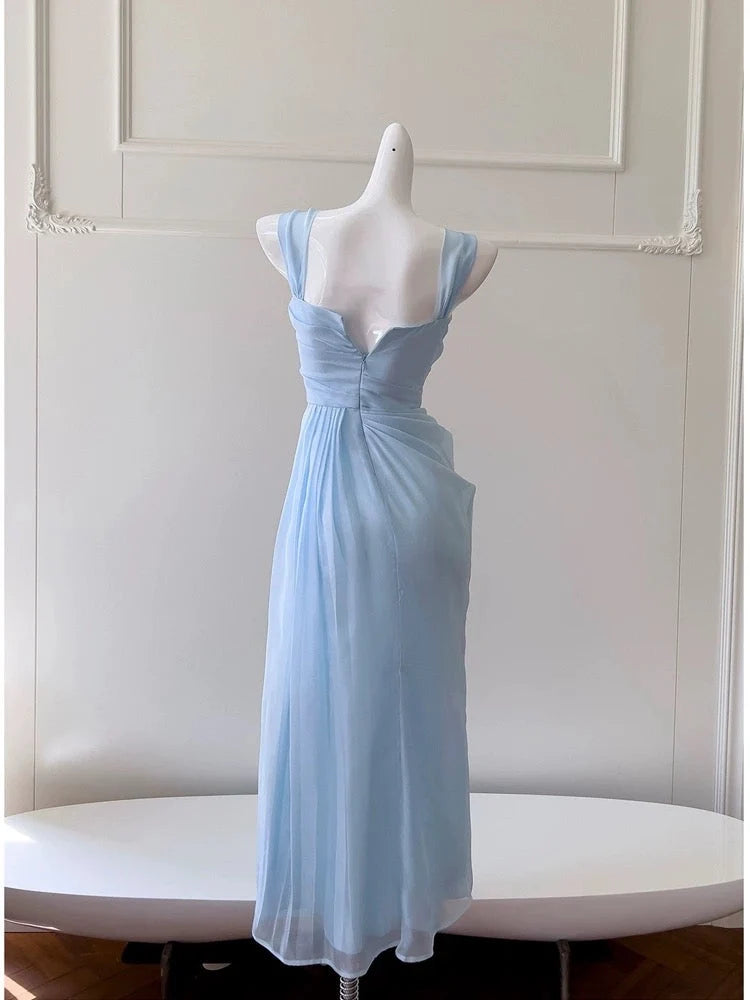 Sky Blue Chiffon Long Evening Party Gowns Formal Prom Dress  J12218