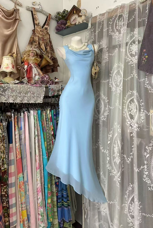 Sky Blue Mermaid Birthday Dress Retro Homecoming Dress  J10859