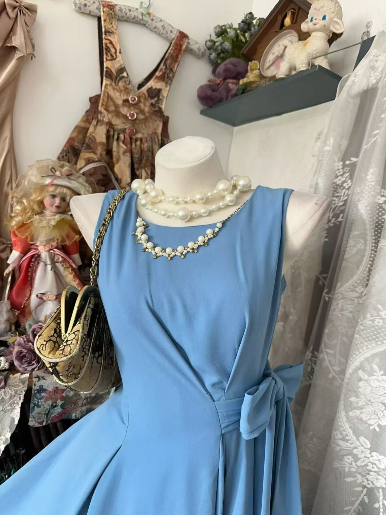 Trägerloses silbernes Vintage-Abendkleid, A-Linie, Geburtstagskleid J9370